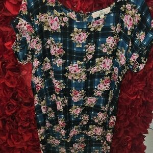 Pink Republic Teal & Pink Floral Hi Lo Top Size Large Like New